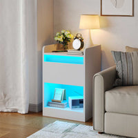 DE.SIKAIC Nachttische Weiß / Holzwerkstoff / Modern Nachttisch mit 2 LED Streifen Ladefunktion Weiß