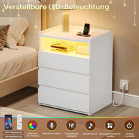 DE.SIKAIC Nachttische Weiß / Modern / Holz Moderner LED-Nachttisch mit Steckdose und 3 Schubladen, Weiß