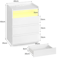 DE.SIKAIC Nachttische Weiß / Modern / Holz Moderner LED-Nachttisch mit Steckdose und 3 Schubladen, Weiß