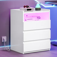 DE.SIKAIC Nachttische Weiß / Modern / Holz Moderner LED-Nachttisch mit Steckdose und 3 Schubladen, Weiß