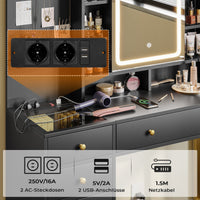 DE.SIKAIC Schminktische Schwarz / Modern Schminktisch mit Spiegel und Beleuchtung in 3 Farben Ladestation sichtbaren Schubladen Schwarze