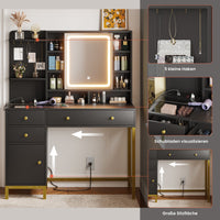 DE.SIKAIC Schminktische Schwarz / Modern Schminktisch mit Spiegel und Beleuchtung in 3 Farben Ladestation sichtbaren Schubladen Schwarze