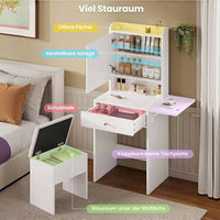 DE.SIKAIC Schminktische ‎Weiß / Holz / Modern Schminktisch mit Beleuchtung, 3 Farben, Einstellbare Helligkeit, Weiß