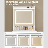 DE.SIKAIC Schminktische ‎Weiß / Holz / Modern Schminktisch mit Beleuchtung, 3 Farben, Einstellbare Helligkeit, Weiß