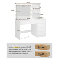 DE.SIKAIC Schminktische ‎Weiß / Holz / Modern Schminktisch mit Beleuchtung, Einstellbare Helligkeit, 5 Schubladen, Weiß
