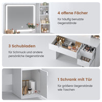 DE.SIKAIC Schminktische ‎Weiß / Holzwerkstoff / Modern Schminktisch mit Beleuchtung und Spiegel mit Einstellbarer Helligkeit Weiß