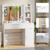 DE.SIKAIC Schminktische ‎Weiß / Holzwerkstoff / Modern Schminktisch mit Beleuchtung und Spiegel mit Einstellbarer Helligkeit Weiß