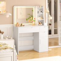 DE.SIKAIC Schminktische ‎Weiß / Holzwerkstoff / Modern Schminktisch mit Beleuchtung und Spiegel mit Einstellbarer Helligkeit Weiß