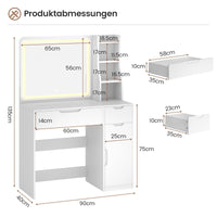 DE.SIKAIC Schminktische ‎Weiß / Holzwerkstoff / Modern Schminktisch mit Beleuchtung und Spiegel mit Einstellbarer Helligkeit Weiß