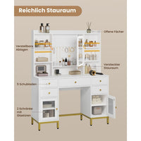 DE.SIKAIC Schminktische Weiß / Holzwerkstoff / Modern Schminktisch mit Spiegel Beleuchtung in 3 Farben und Steckdosen 5 Schubladen Weiß