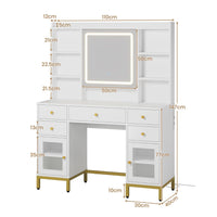 DE.SIKAIC Schminktische Weiß / Holzwerkstoff / Modern Schminktisch mit Spiegel Beleuchtung in 3 Farben und Steckdosen 5 Schubladen Weiß