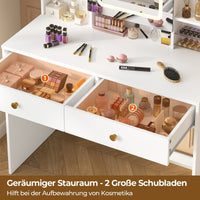 DE.SIKAIC Schminktische Weiß / Modern / Holzwerkstoff Schminktisch mit LED-Beleuchtung in 3 Farbe und einstellbare Helligkeit 2 Schubladen Weiß