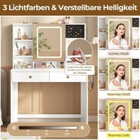 DE.SIKAIC Schminktische Weiß / Modern / Holzwerkstoff Schminktisch mit LED-Beleuchtung in 3 Farbe und einstellbare Helligkeit 2 Schubladen Weiß