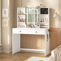 DE.SIKAIC Schminktische Weiß / Modern / Holzwerkstoff Schminktisch mit LED-Beleuchtung in 3 Farbe und einstellbare Helligkeit 2 Schubladen Weiß