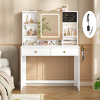 DE.SIKAIC Schminktische Weiß / Modern / Holzwerkstoff Schminktisch mit LED-Beleuchtung in 3 Farbe und einstellbare Helligkeit 2 Schubladen Weiß
