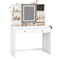 DE.SIKAIC Schminktische Weiß / Modern / Holzwerkstoff Schminktisch mit LED-Beleuchtung in 3 Farbe und einstellbare Helligkeit 2 Schubladen Weiß