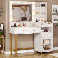 DE.SIKAIC Schminktische Weiß / Modern / Metall Weißer Schminkkommode mit Beleuchtung in 3 Farben, Schminktisch mit Spiegel und Beleuchtung Ladestation