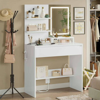 DE.SIKAIC Schminktische Weiß / Modern / Platte Moderner Schminktisch mit LED-Beleuchtung und verstellbaren Ablagen in Weiß