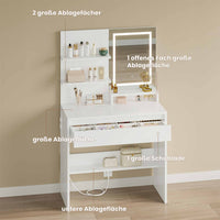DE.SIKAIC Schminktische Weiß / Modern / Platte Moderner Schminktisch mit LED-Beleuchtung und verstellbaren Ablagen in Weiß