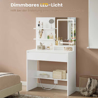 DE.SIKAIC Schminktische Weiß / Modern / Platte Moderner Schminktisch mit LED-Beleuchtung und verstellbaren Ablagen in Weiß