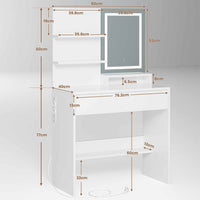DE.SIKAIC Schminktische Weiß / Modern / Platte Moderner Schminktisch mit LED-Beleuchtung und verstellbaren Ablagen in Weiß