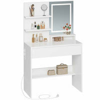 DE.SIKAIC Schminktische Weiß / Modern / Platte Moderner Schminktisch mit LED-Beleuchtung und verstellbaren Ablagen in Weiß