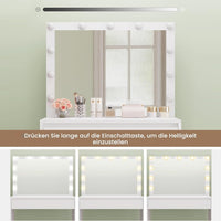DE.SIKAIC Schminktische Weiß / Modern / Spanplatten Schminktisch mit Beleuchtung einstellbarer Helligkeit großem Spiegel großer Schublade