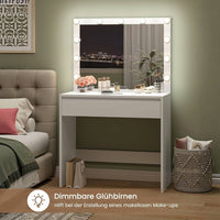 DE.SIKAIC Schminktische Weiß / Modern / Spanplatten Schminktisch mit Beleuchtung einstellbarer Helligkeit großem Spiegel großer Schublade