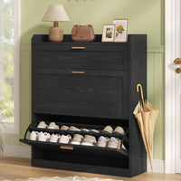 DE.SIKAIC Schuhschränke Schwarz / ‎24 x 80 x 104 cm / Holzwerkstoff Schuhschrank mit Trennwand Verstellbar, Schuhkipper Schmal Schwarz