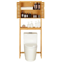 DE.SIKAIC Toilettenschrank Bambus / Natur Bambus / Klassisch Toilettenregal Bambus, 64 x 26 x 168 cm, Badregal mit Schrank, Waschmaschinenschrank, WC Überbauschrank, Waschmaschine Überbau Badezimmer Regal, Toilettenschrank