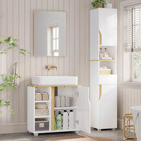 DE.SIKAIC Waschbeckenunterschrank Weiß / Holzwerkstoff / Modern Moderner Waschbeckenunterschrank mit extra großem Stauraum, weiß