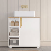 DE.SIKAIC Waschbeckenunterschrank Weiß / Holzwerkstoff / Modern Moderner Waschbeckenunterschrank mit extra großem Stauraum, weiß