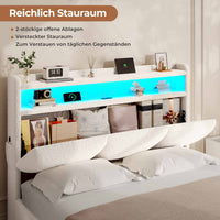 DE.SIKAIC Weiß / Engineered Wood / Twin Polsterbett 140 x 200 cm mit Steckdosen und LED-Beleuchtung, Doppelbett mit Stauraum im Kopfteil, Bouclé, Beige (Matratze nicht im Lieferumfang enthalten)