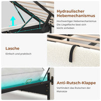 DE.SIKAIC Weiß / Engineered Wood / Twin Upholstered Bed 140 x 200 cm with Sockets and LED Lighting, Double Bed with Storage Headboard, Bouclé, Beige (Mattress Not Included)